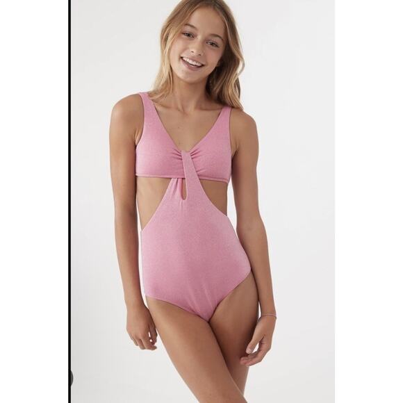 O'NEILL Girl's Sequoia Loop One-Piece Sparkly Pink Big Kids Size 14 NWT $60 - Picture 1 of 13
